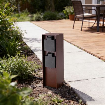 Brilagi - Poste de tomadas exterior PILLAR 2Z SCHUKO 230V IP44 castanho