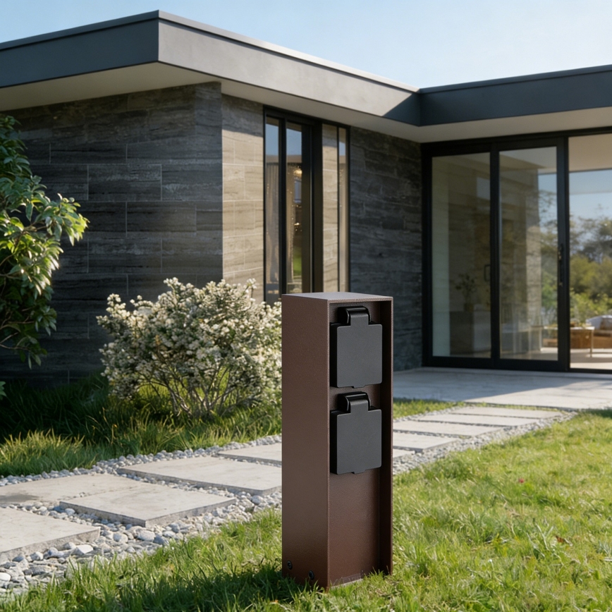 Brilagi - Poste de tomadas exterior PILLAR 2Z SCHUKO 230V IP44 castanho