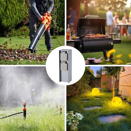 Brilagi - Poste de tomadas para exterior PILLAR 2 tomadas SCHUKO 230V IP44 prateado