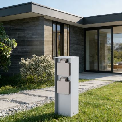 Brilagi - Poste de tomadas para exterior PILLAR 2 tomadas SCHUKO 230V IP44 prateado