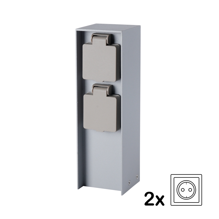 Brilagi - Poste de tomadas para exterior PILLAR 2 tomadas SCHUKO 230V IP44 prateado