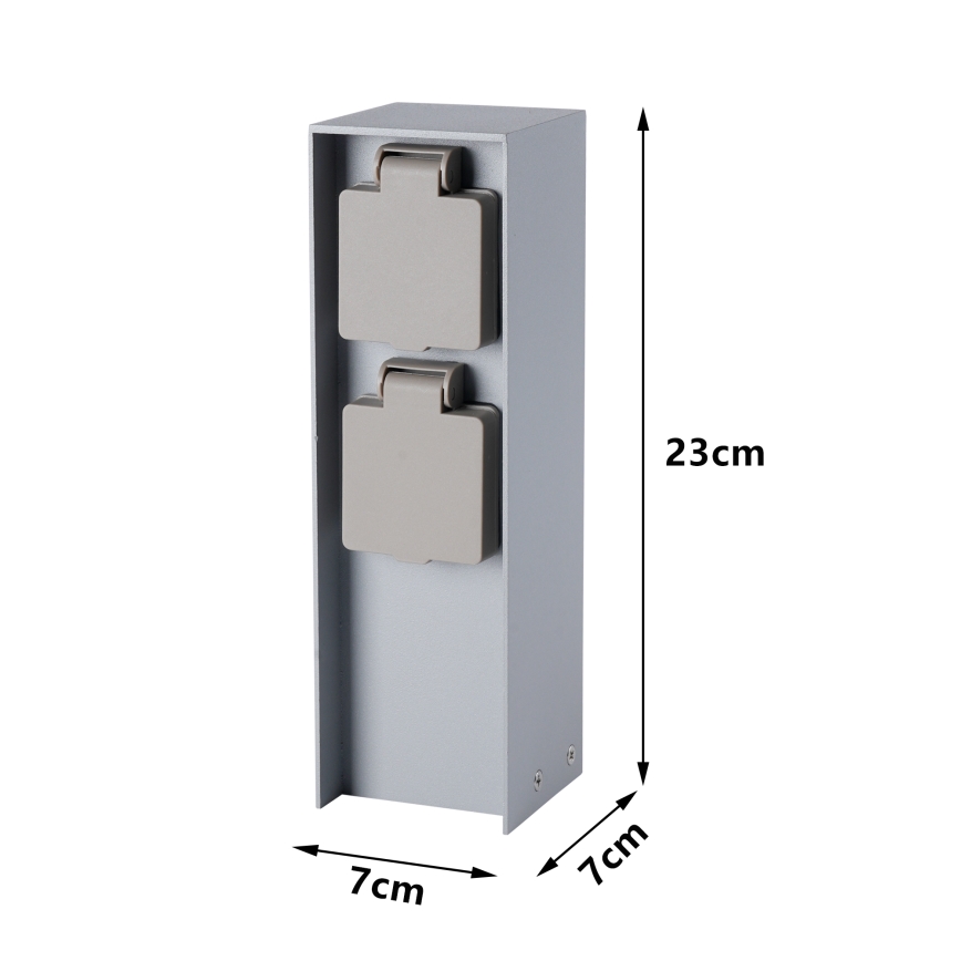 Brilagi - Poste de tomadas para exterior PILLAR 2 tomadas SCHUKO 230V IP44 prateado