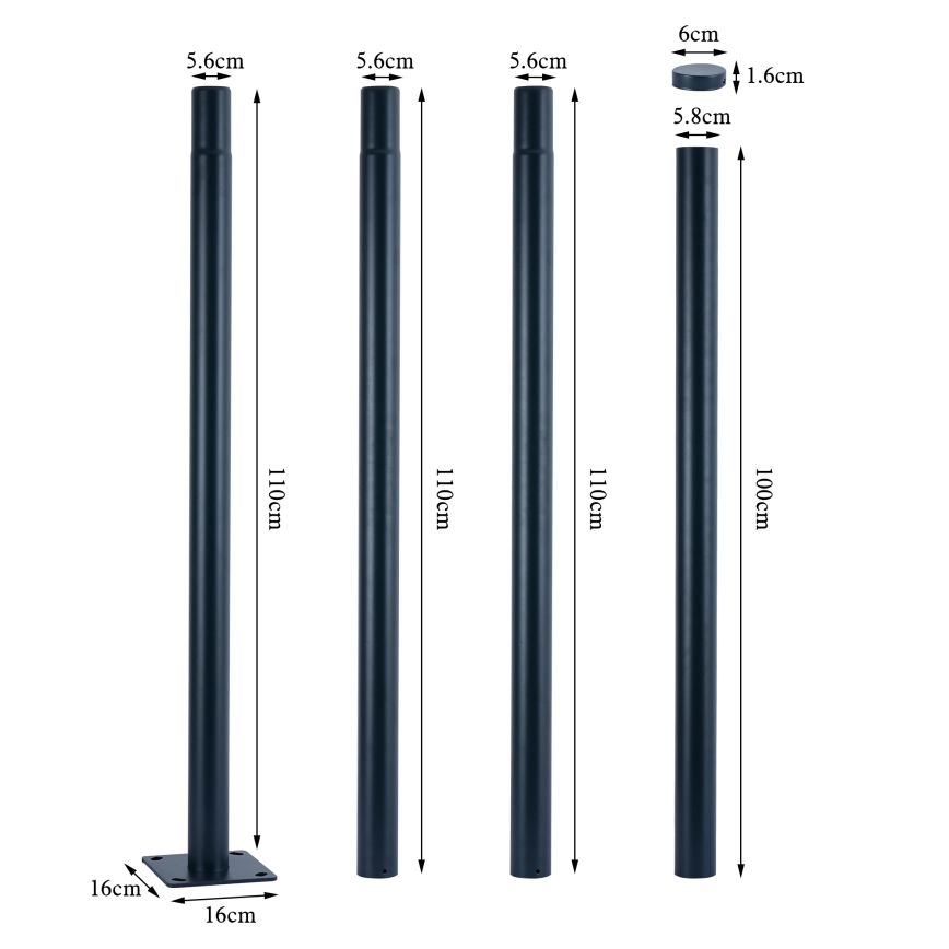 Brilagi - Haste metálica para poste de iluminação exterior URBAN 4 m, diâmetro 58 mm, antracite
