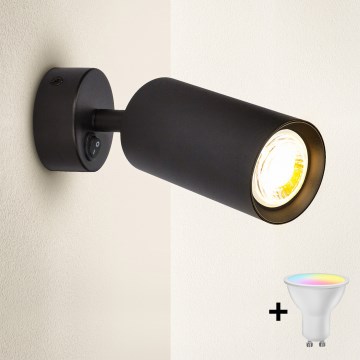 Brilagi - Spot de parede LED RGBW dimerizável com interruptor SELE 1xGU10/4,8W/230V 3000K preto + controlo remoto
