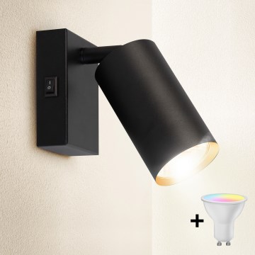 Brilagi - Spot de parede LED RGBW dimerizável com interruptor SELE 1xGU10/4,8W/230V 3000K preto/dourado + comando remoto