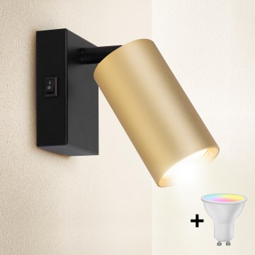 Brilagi - Spot de parede LED RGBW dimerizável SELE 1xGU10/4,8W/230V 3000K preto/dourado + comando remoto