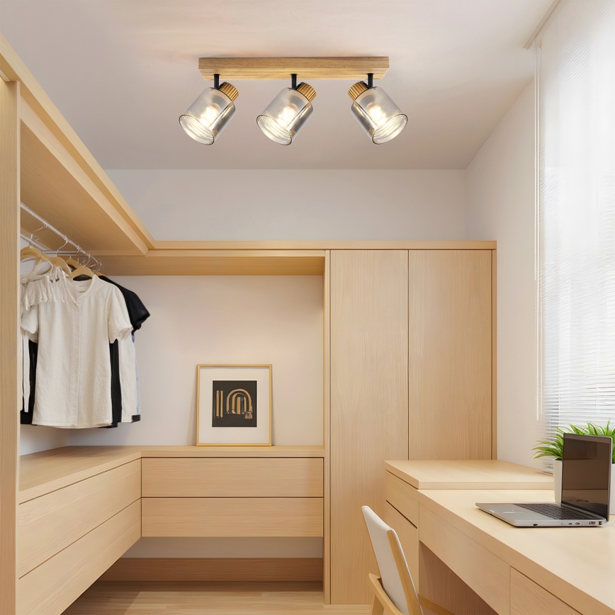 Brilagi - Spot de teto HYGGE 3xE14/15W/230V madeira/fumê