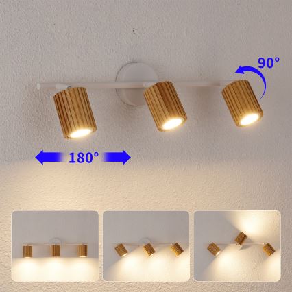 Brilagi - Spot de teto MODERN WOOD 3xGU10/8W/230V madeira de seringueira/branco