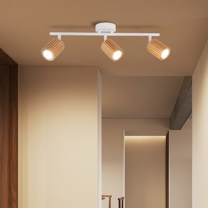 Brilagi - Spot de teto MODERN WOOD 3xGU10/8W/230V madeira de seringueira/branco