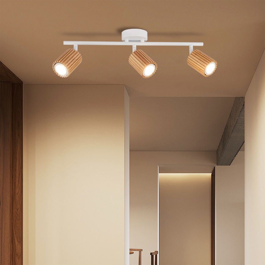 Brilagi - Spot de teto MODERN WOOD 3xGU10/8W/230V madeira de seringueira/branco
