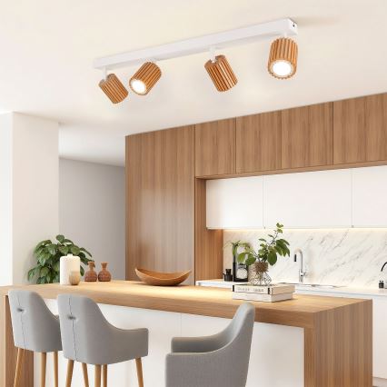 Brilagi - Spot direcionável MODERN WOOD 4xGU10/8W/230V madeira de seringueira/branco