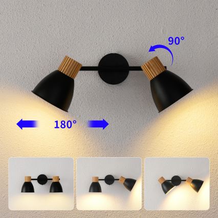 Brilagi - Spot direcionável ODENSE 2xE14/10W/230V madeira de seringueira/preta