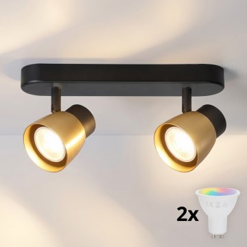Brilagi - Spot LED RGBW dimerizável NUGGET 2xGU10/6W/230V 3000K preto/dourado + comando remoto