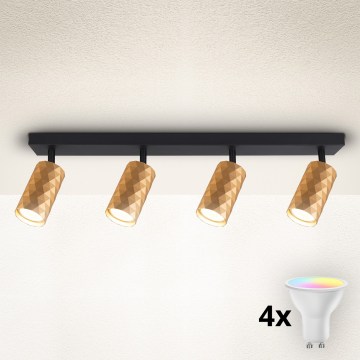 Brilagi - Spot LED RGBW dimerizável SELE DIAMANT 4xGU10/4,8W/230V 3000K dourado + controlo remoto