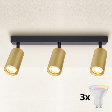 Brilagi - Spot LED RGBW dimerizável SELE GOLDEN 3xGU10/4,8W/230V 3000K preto/dourado + comando remoto