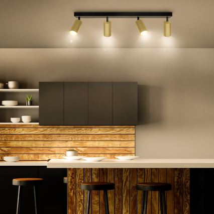 Brilagi - Foco LED RGBW regulável SELE GOLDEN 4xGU10/4,8W/230V 3000K preto/dourado + controlo remoto