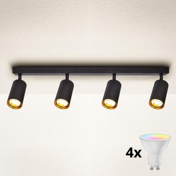 Brilagi - Spot LED RGBW regulável SELE 4xGU10/4,8W/230V 3000K preto/dourado + controlo remoto