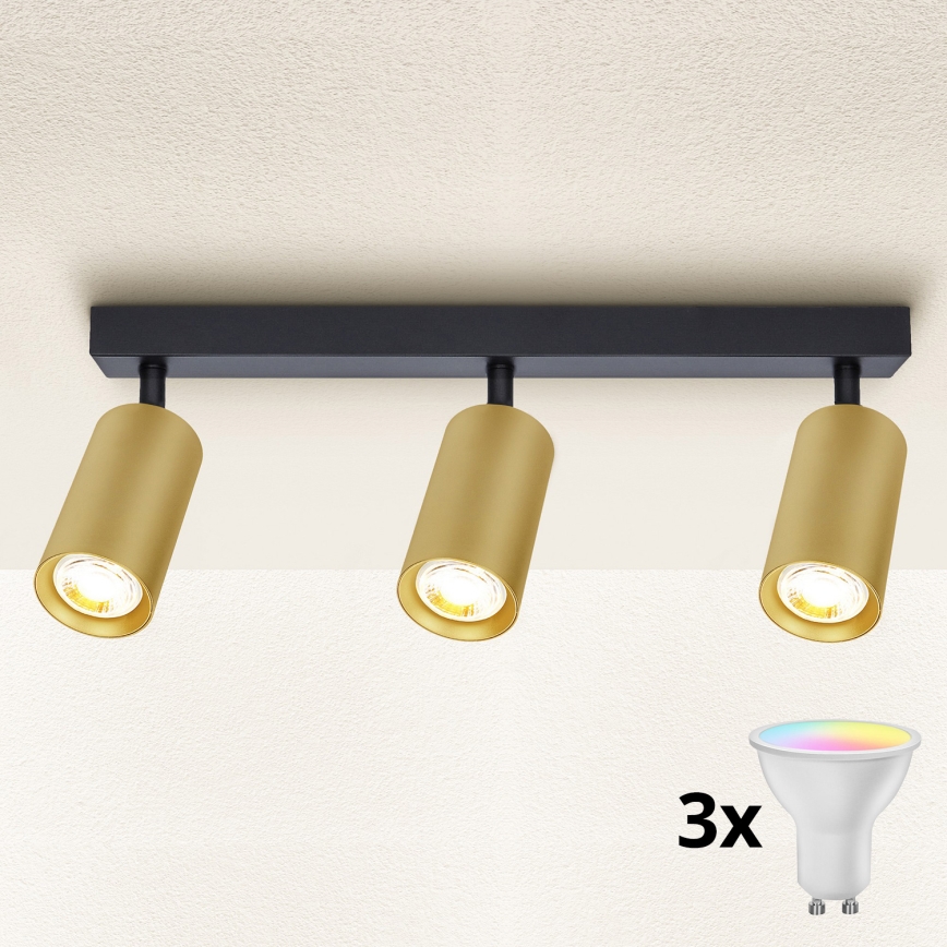 Brilagi - Spot LED RGBW regulável SELE GOLDEN 3xGU10/6,5W/230V 2700-6500K preto/dourado