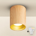 Brilagi - Spot LED RGBW regulável TRINE 1xGU10/6W/230V 3000K acabamento em carvalho + controlo remoto