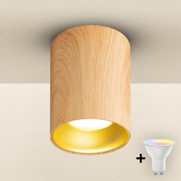 Brilagi - Spot LED RGBW regulável TRINE 1xGU10/6W/230V 3000K acabamento em carvalho + controlo remoto