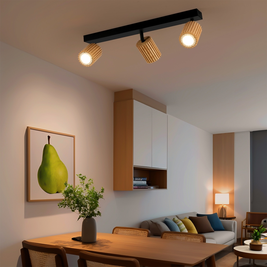 Brilagi - Spot MODERN WOOD 3xGU10/8W/230V madeira de seringueira/preto