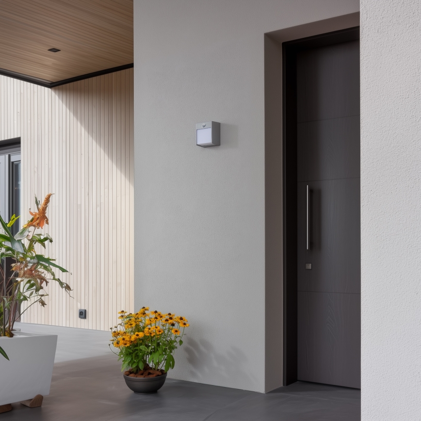 Brilagi - Luminária de parede LED exterior com sensor TERNI LED/12W/230V cinza IP44