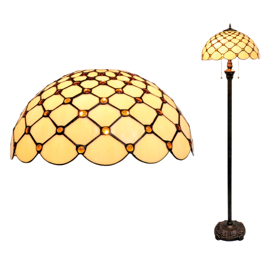 BRILAGI - Tiffany candeeiro de pé em vitral IVORY SMOOTH 2xE27/60W/230V