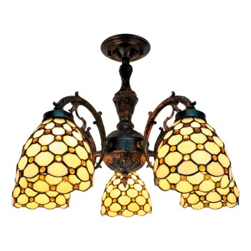 BRILAGI - Tiffany lustre de teto sobreposto de vitral IVORY SMOOTH 5xE27/60W/230V diâmetro 60 cm