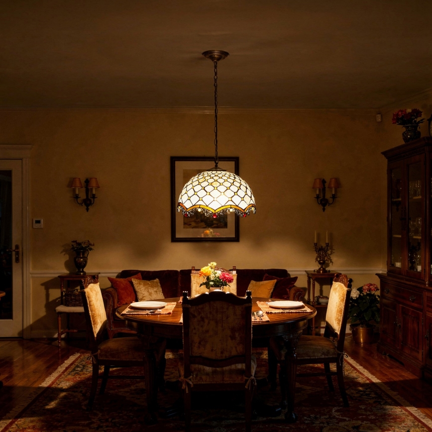 BRILAGI - Tiffany lustre de vitral com corrente IVORY 1xE27/60W/230V Ø 40 cm