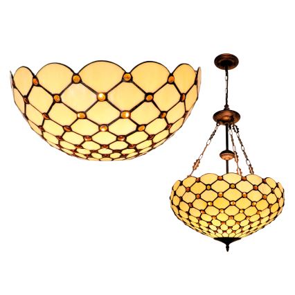 BRILAGI - Tiffany lustre em vitral suspenso por corrente IVORY SMOOTH 3xE27/60W/230V diâmetro 50 cm