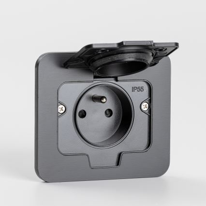 Brilagi - Tomada de piso embutida para exterior IP55 preta retangular