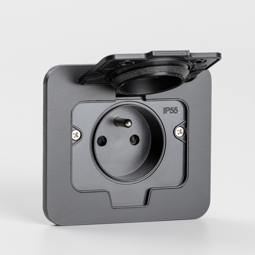 Brilagi - Tomada de piso embutida para exterior IP55 preta retangular