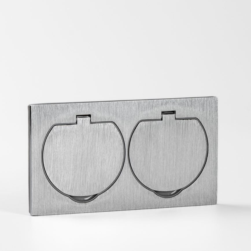 Brilagi - Tomada dupla de chão encastrada para exterior IP55 prateada retangular