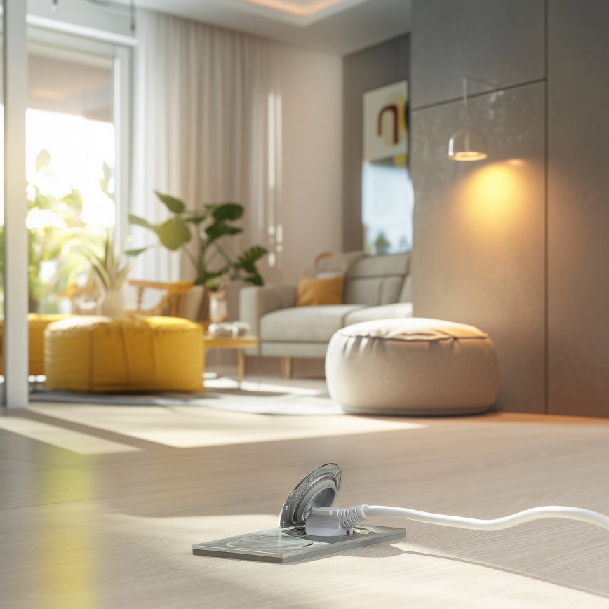 Brilagi - Tomada dupla de chão encastrada para exterior IP55 prateada retangular