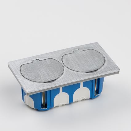 Brilagi - Tomada dupla de chão encastrada para exterior IP55 prateada retangular