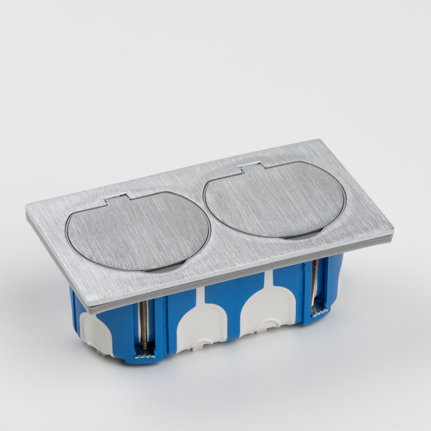 Brilagi - Tomada dupla de chão encastrada para exterior IP55 prateada retangular