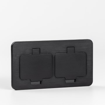 BRILAGI - Tomada dupla de embutir para piso para exterior IP55 preta retangular