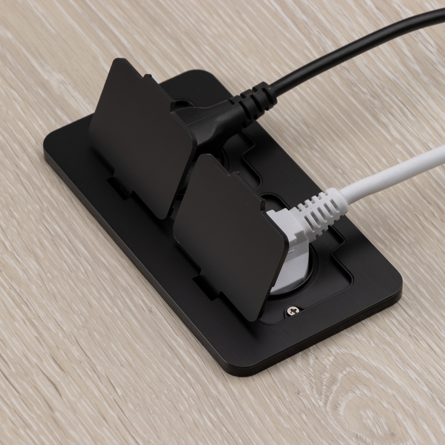 Brilagi - Tomada dupla embutida no pavimento para exterior IP55 preta retangular