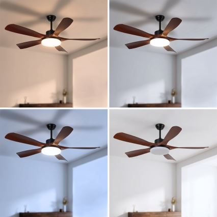 Brilagi - Ventilador de teto LED dimerizável LED/34W/230V 3000-6500K Ø 132 cm preto/castanho + comando remoto