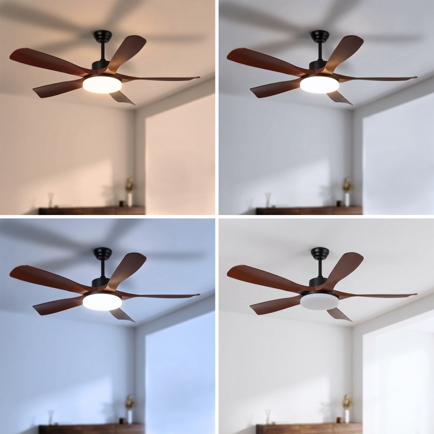 Brilagi - Ventilador de teto LED dimerizável LED/34W/230V 3000-6500K Ø 132 cm preto/castanho + comando remoto