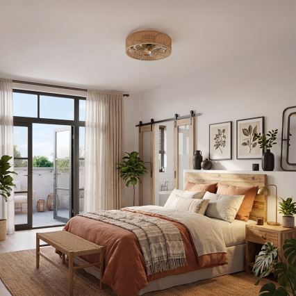 Brilagi - Ventilador de teto 4xE27/40W/230V Ø 50 cm bambu + comando remoto