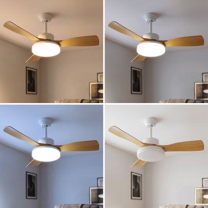 Brilagi - Ventilador de teto LED dimável LED/34W/230V 3000-6500K diam. 106 cm branco/castanho + comando à distância