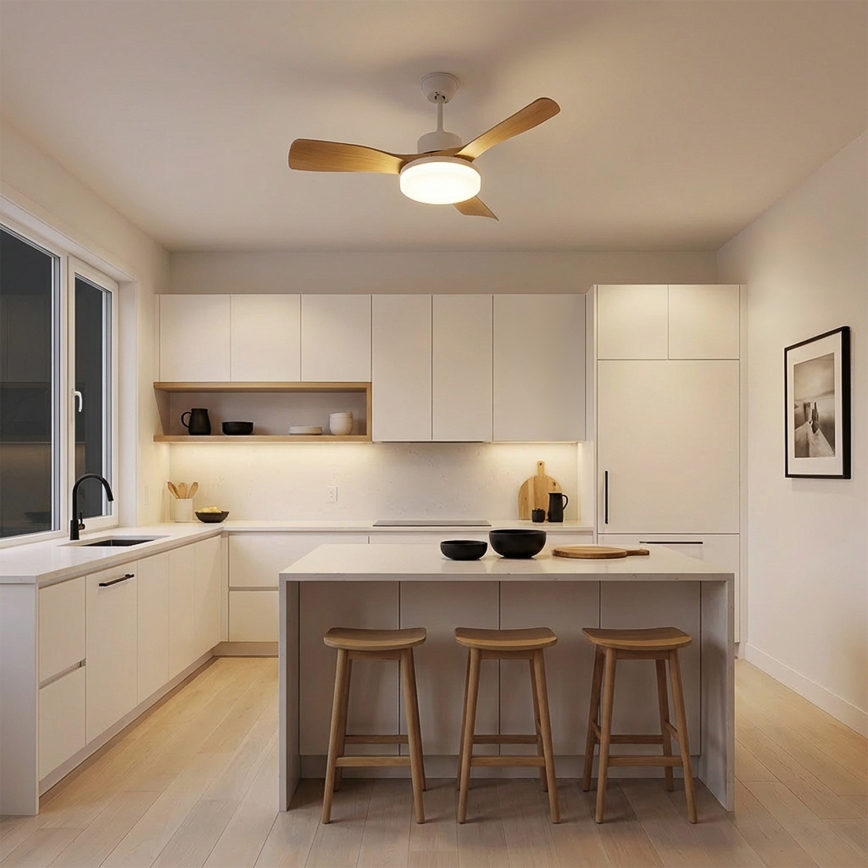 Brilagi - Ventilador de teto LED dimável LED/34W/230V 3000-6500K diam. 106 cm branco/castanho + comando à distância
