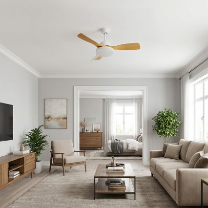 Brilagi - Ventilador de teto LED dimável LED/34W/230V 3000-6500K diam. 106 cm branco/castanho + comando à distância
