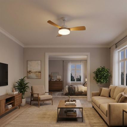 Brilagi - Ventilador de teto LED dimável LED/34W/230V 3000-6500K diam. 106 cm branco/castanho + comando à distância