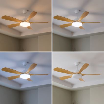 Brilagi - Ventilador de teto LED regulável LED/34W/230V 3000–6500K Ø 132 cm branco/castanho + controlo remoto