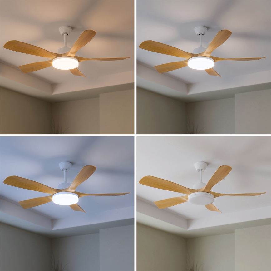 Brilagi - Ventilador de teto LED regulável LED/34W/230V 3000–6500K Ø 132 cm branco/castanho + controlo remoto