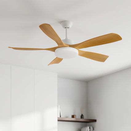 Brilagi - Ventilador de teto LED regulável LED/34W/230V 3000–6500K Ø 132 cm branco/castanho + controlo remoto
