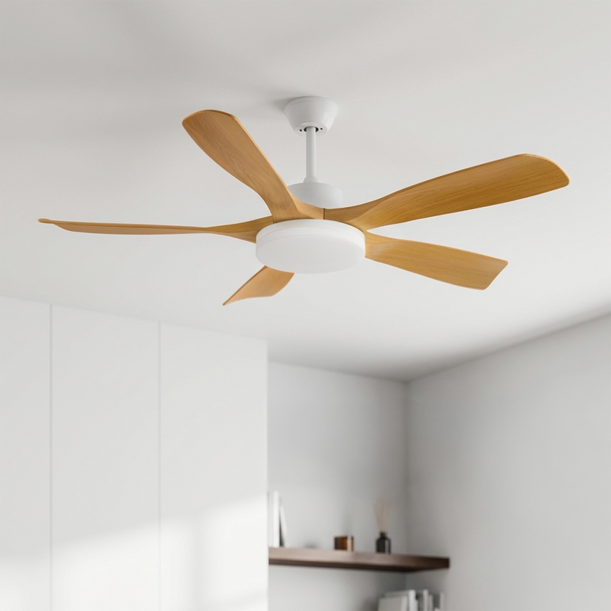 Brilagi - Ventilador de teto LED regulável LED/34W/230V 3000–6500K Ø 132 cm branco/castanho + controlo remoto