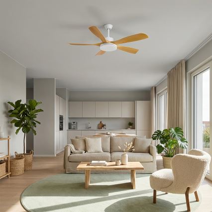 Brilagi - Ventilador de teto LED regulável LED/34W/230V 3000–6500K Ø 132 cm branco/castanho + controlo remoto